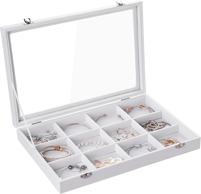 Frebeauty Velvet Jewelry Tray, 12 Grid Jewelry Organizer by Frebeauty
