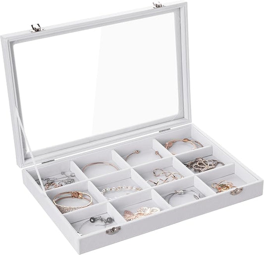Frebeauty Velvet Jewelry Tray, 12 Grid Jewelry Organizer by Frebeauty