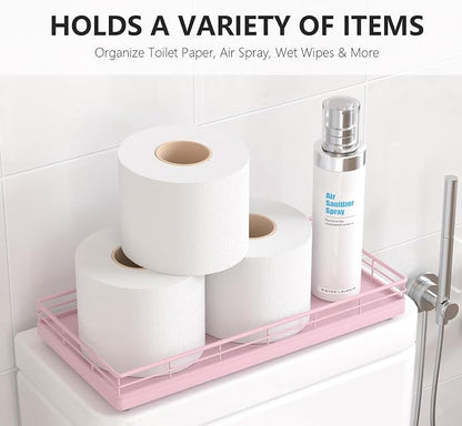 Toilet Tank Tray Organizer – Oak Wood Bathroom Counter Basket - Image 2