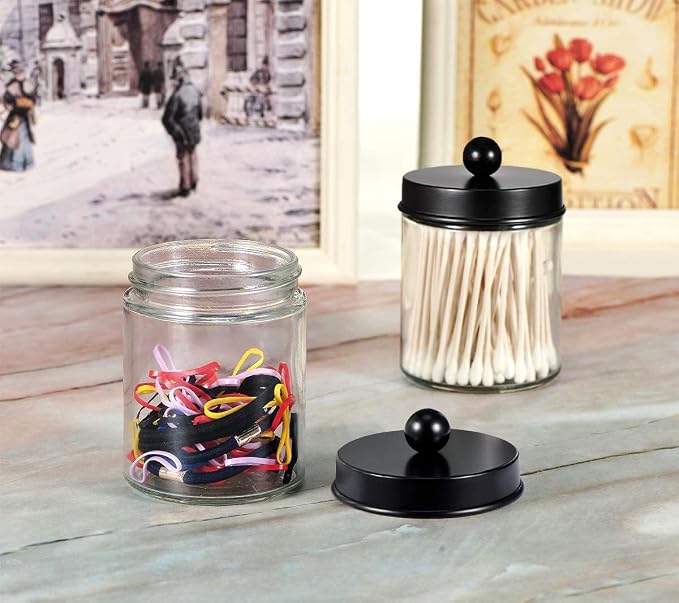 Amolliar 6Pc Apothecary Jars Bathroom Vanity Organizer- Rustic Farmhouse Decor - Image 8