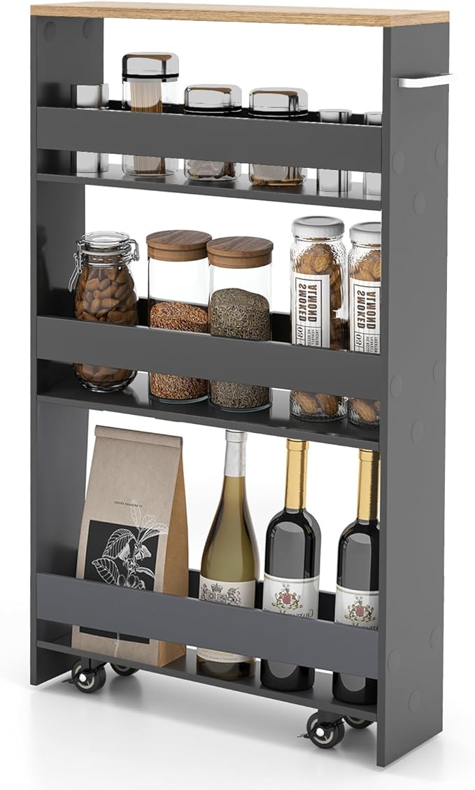 Slim Rolling Storage Cart, 4 Tier Narrow Kitchen Cart by SILKYDRY