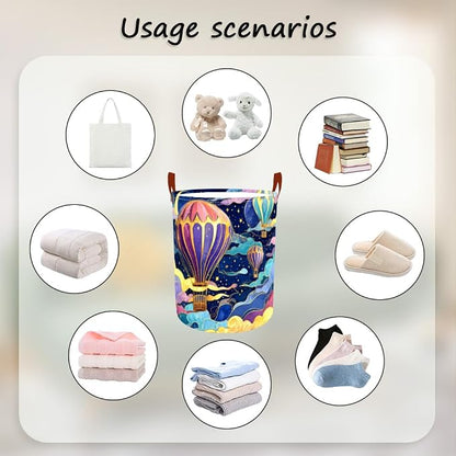 Laundry Baskets 15.7x19.7 Inch Large Hot Air Balloon Night Sky Design - Image 4