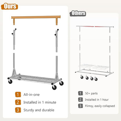Heavy Duty Clothes Rack Load 530 lbs, Metal Rolling Clothing Rack - Image 4