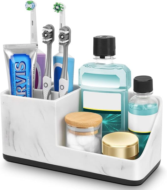 Marble Bathroom Counter Organizer, Kids Electric Toothbrush and Toothpaste by PARKMANI