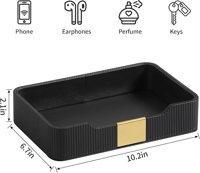 Valet Tray Desktop Storage Organizer, PU Leather Catchall Bedside Vanity Tray - Image 7
