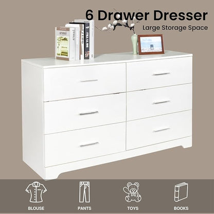 Karl home 6 Drawer Dresser, Wood White Vanity Drawer Cabinet, Bedroom Storage - Image 5