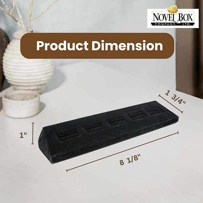 Novel Box 5-Slot Black Velvet Rings/Earrings/Cufflinks Holder Tray 8.12x1.75x1 - Image 2