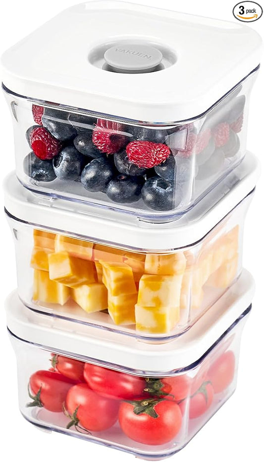 VAKUEN Premium Airtight Food Storage Containers, Mini Square 3pc/set, Smart by Vakuen