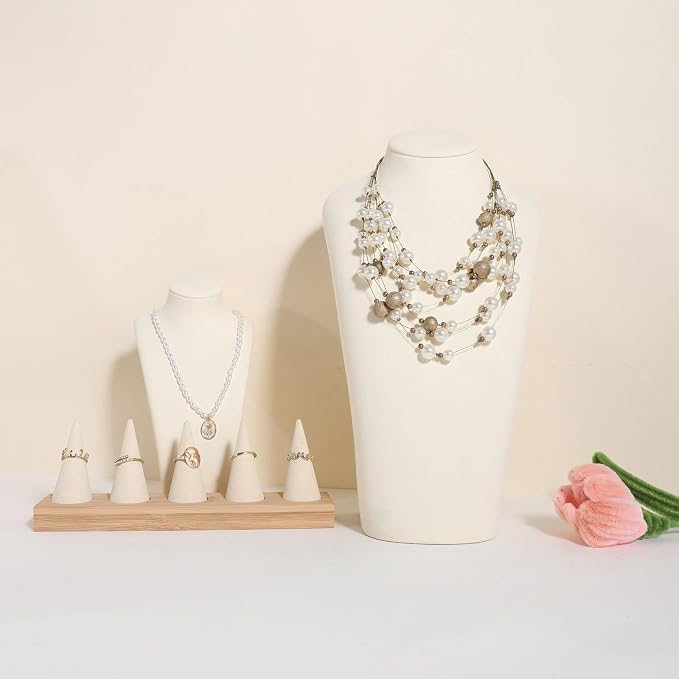 GemeShou Beige necklace hanger jewelry organizer, Velvet jewelry stand necklace - Image 6