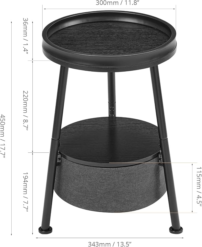 Round End Table, 11.8*17.8' Round Sofa Table, Small Round Table, Small Coffee - Image 3
