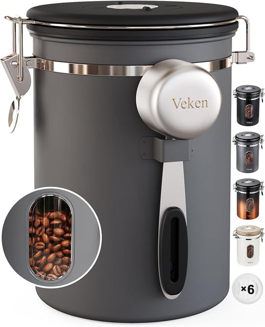 Veken Coffee Canister with Window, Airtight Stainless Steel Kitchen Food by Veken