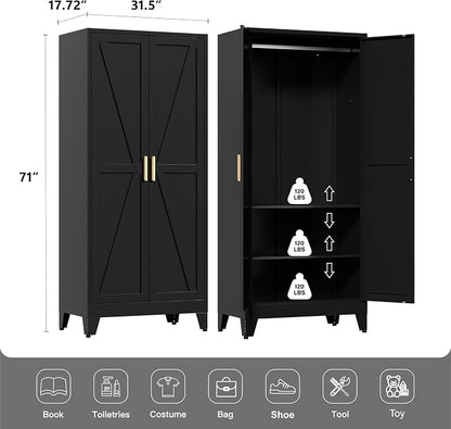 71" Tall Metal Wardrobe Closet - Image 3