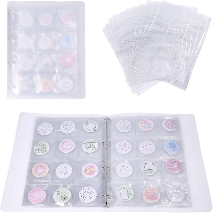 FREEBLOSS 144 Pocket Buttons Badge Pin Storage Book Transparent PVC Button Pins by FreeandCreativeCraftsArt