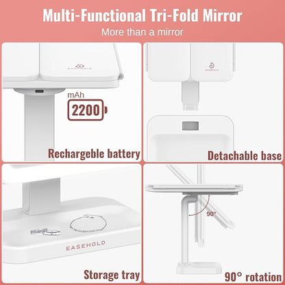 EASEHOLD Vanity Mirror with Lights, 2X 3X Magnification, Rechargable, Touch - Image 7