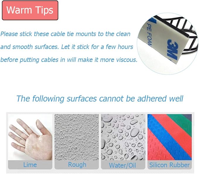 50pcs 2 Sizes Adjustable Adhesive Cable Ties Cable Clips Wire Strap Cord Clamp - Image 7