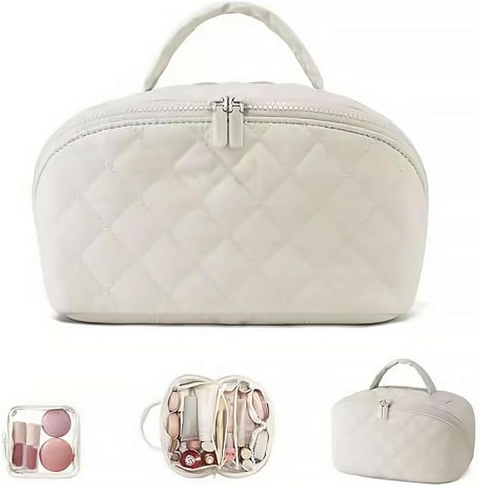 2026 Travel Makeup Bag for Women – 180° Lay-Flat Puffy Cosmetic Organizer by Unknown