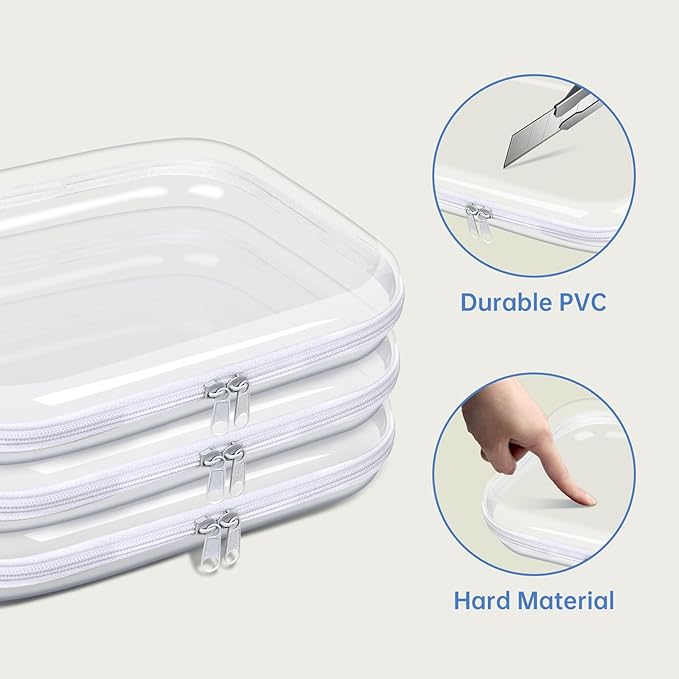Clear Hard Plastic Zipper Case, Transparent Double Zippers Hard Pouch - Image 2