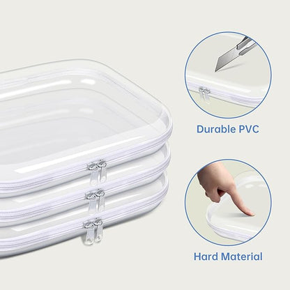 Clear Hard Plastic Zipper Case, Transparent Double Zippers Hard Pouch - Image 2
