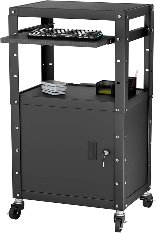 Mobile AV Cart with Cabinet, Rolling Computer Cart Height Adjustable Rolling by GREHITK