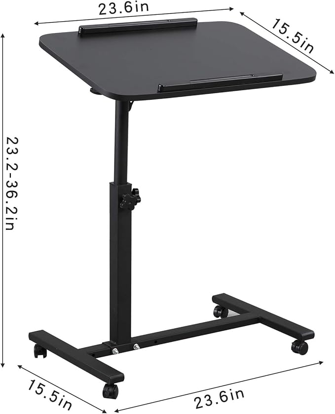 Bed Desk Adjustable Overbed Bedside Table Rolling Laptop Tray Desk Cart Height - Image 2