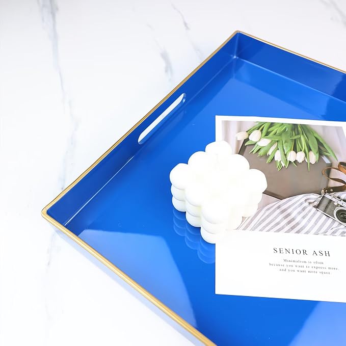 Spsyrine Blue Decorative Tray for Living Room, Square Modern Plastic Coffee - Image 4
