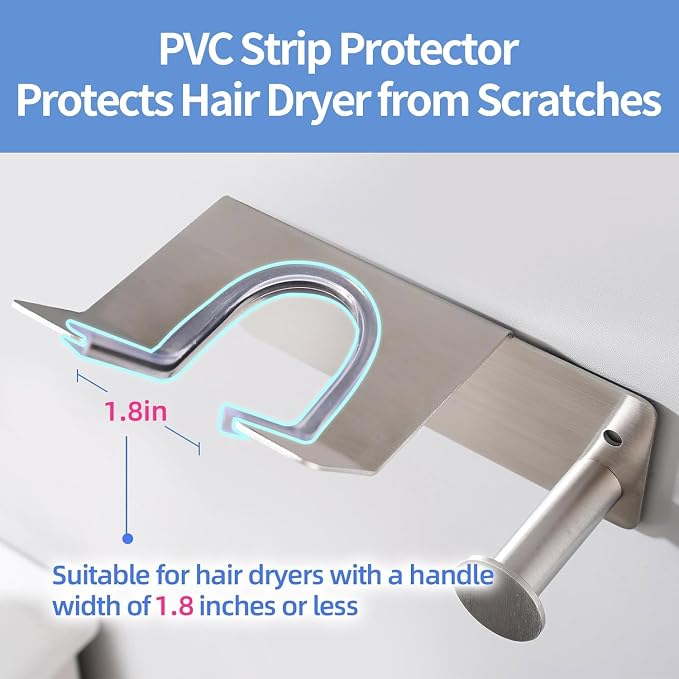Hair Dryer Holder Stainless Steel, Blow Dryer Holder Self Adhesive, Dyson Hair - Image 3