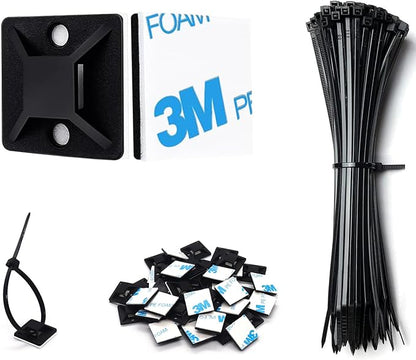 Strong Back-Glue Self Adhesive Cable Zip Tie Mounts Kit by ALLWIN