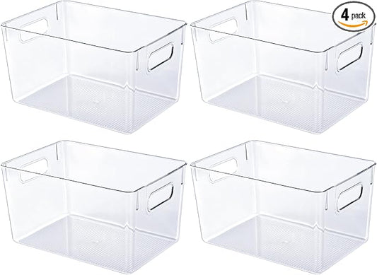 JollyPack 4 Pack Clear Plastic Storage Bins, Pantry Organizers and Storage by JollyPack