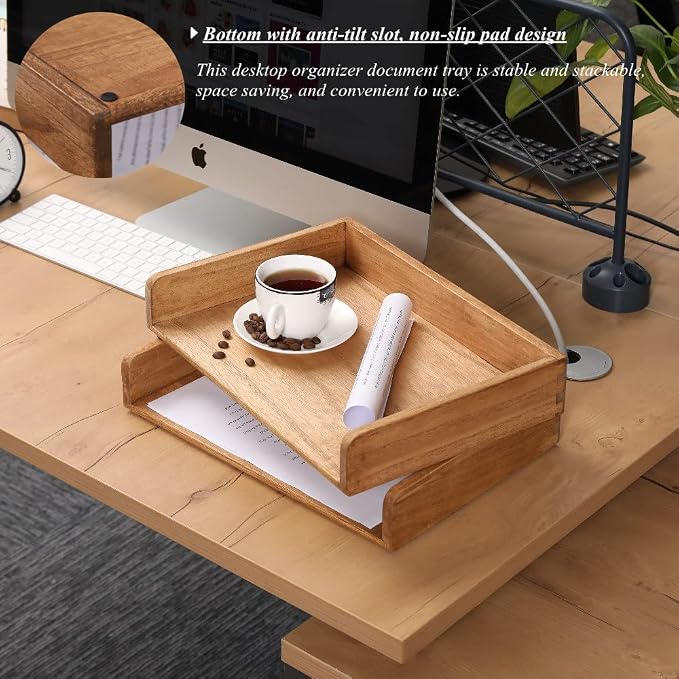 Wood Stackable Paper Trays for Office Supplies and Accessories - Image 3