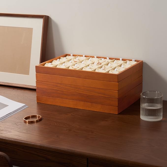 Oirlv 8 Line Wood Ring Storage Tray Jewelry Drawer Organizer Showcase Ring - Image 2