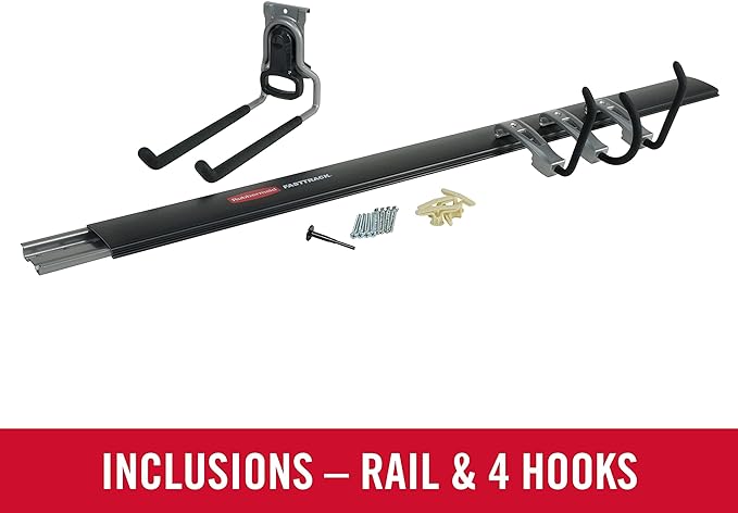 Rubbermaid FastTrack Garage Storage Utility Hooks 5 Piece Black All in One Rail - Image 5