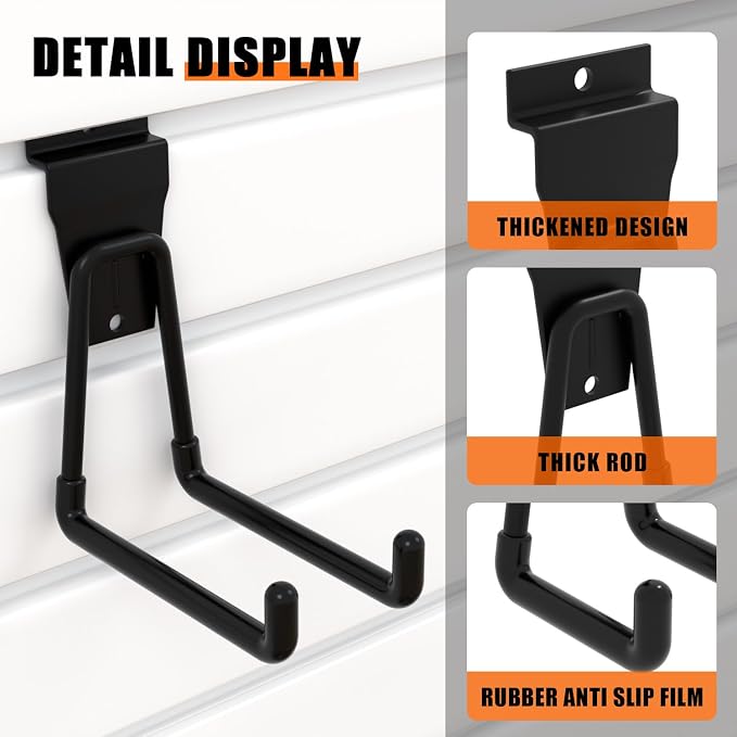 18-Pack Heavy-Duty Slatwall Hooks in Black, Firmly and Durable Garage Wall - Image 4