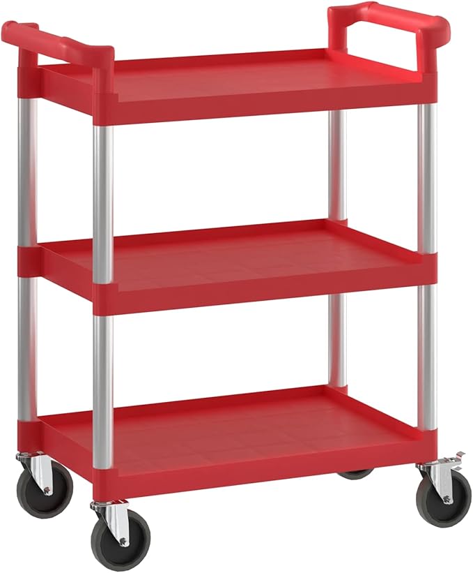 Red Utility/Bussing Cart with Three Shelves by Krollen+Industrial