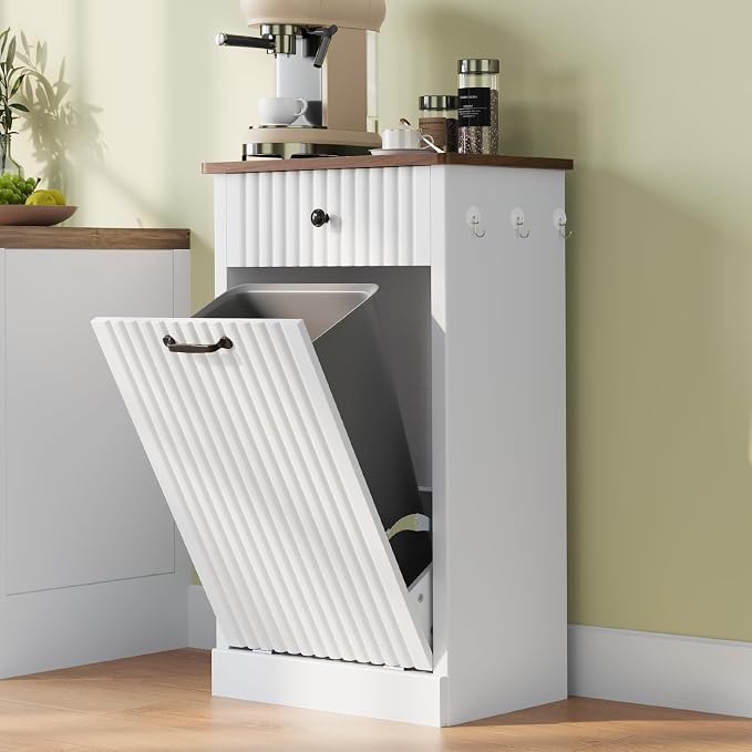 Tilt Out Trash Can Cabinet, 10 Gallon Fluted Laundry Hamper Cabinet by Unknown