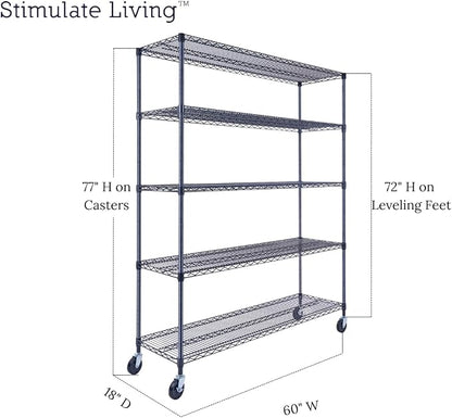 60"x18"x72" Prime Heavy Duty Black 5-Tier Wire Shelving NSF 4000 LBS MAX - Image 2