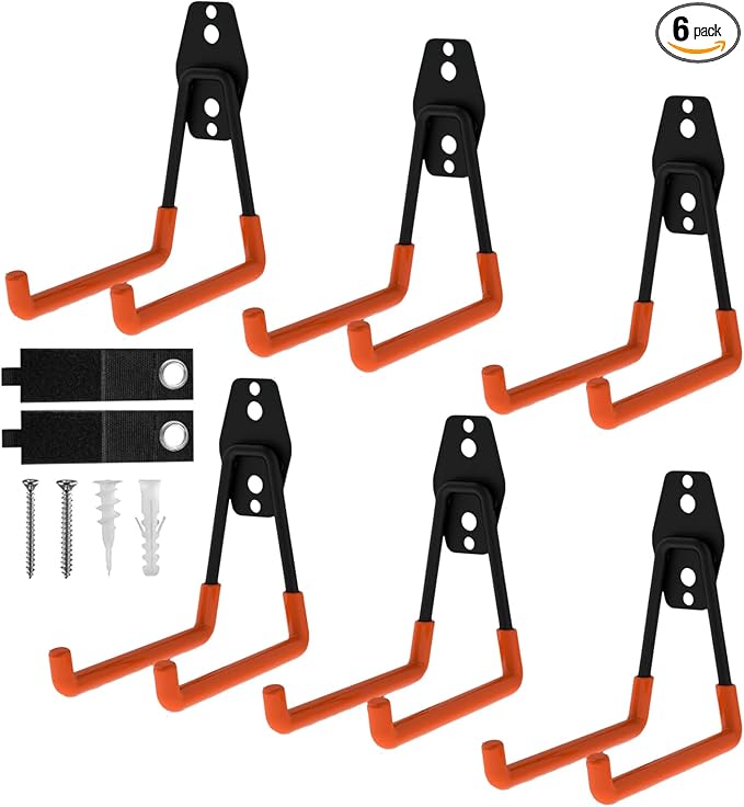 Garage Hooks, 6 Pack Medium Square Wall Hooks by CRXCRC