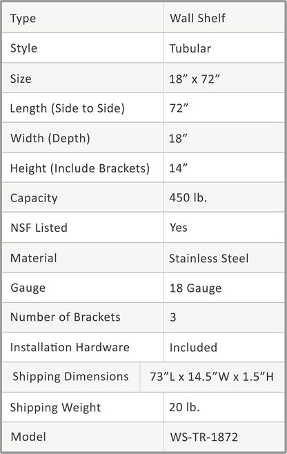 AmGood 18 in. x 72 in. NSF Stainless Steel Tubular Wall Shelf | Heavy-Duty - Image 7