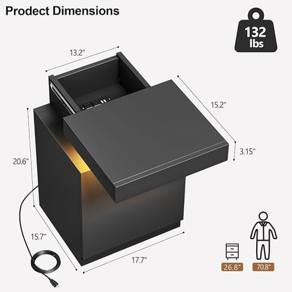 MXV Nightstand with LED Lights & Charging Station, Storage Cabinet & Drawers - Image 2