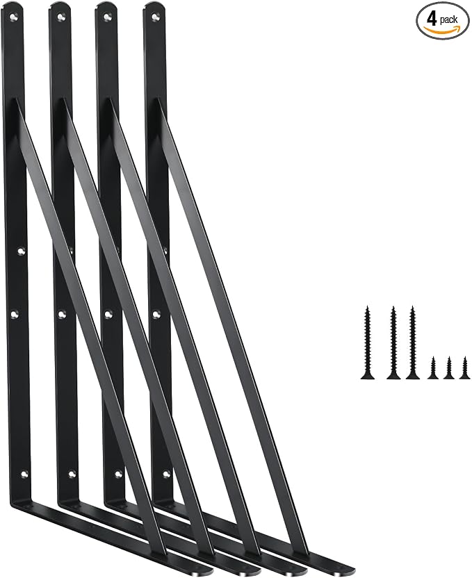 4 Pack L14 x H 10" Black Heavy Duty Shelf Brackets by MHMYDZ