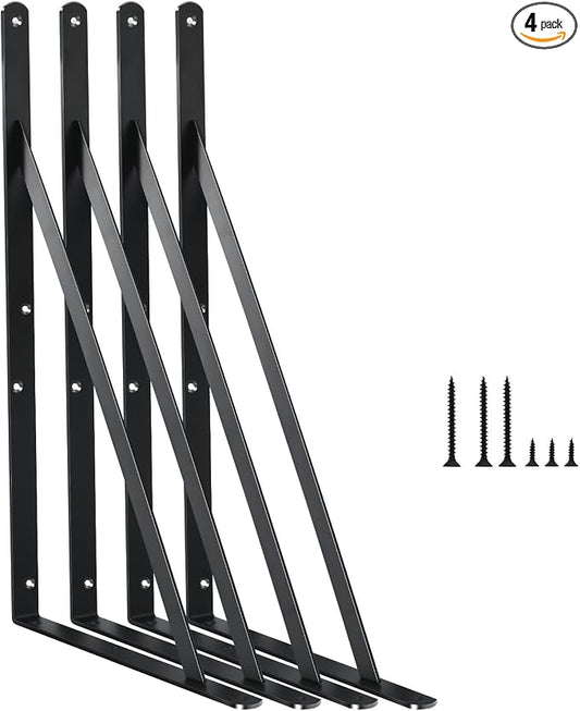4 Pack L14 x H 10" Black Heavy Duty Shelf Brackets by MHMYDZ