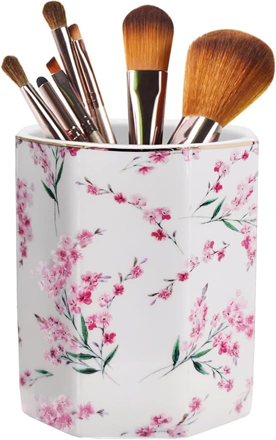 Pen Holder Stand for Desk Floral Pattern Pencil Cup for Girls Kids Durable by LEAZUL