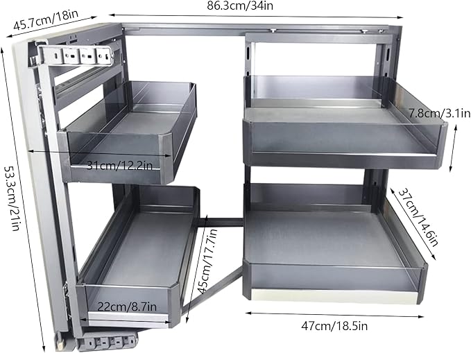 Blind Corner Cabinet Pull Out Organizer, 14 Inch 2 Tiers Pull Out Shelf - Image 2