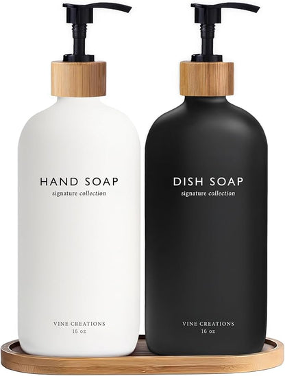 Vine Creations Glass Soap Dispenser Set, Hand Soap and Dish Soap Dispenser Set by VineCreations