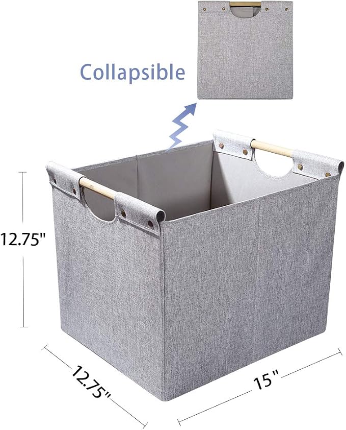 HOONEX Large Foldable Storage Bins, Linen Fabric, 2 Pack, - Image 5