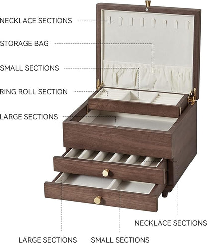 CHOSIN Wooden Jewelry Box, 3 Layer Large Jewelry Organizer - Image 5