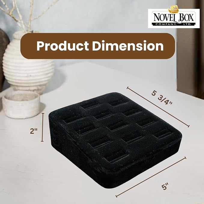 Novel Box 12-Slot Black Velvet Rings/Earrings/Cufflinks Holder Tray 5.75x5x2 - Image 2