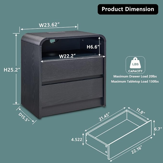 25" Tall Modern Nightstand - Image 2