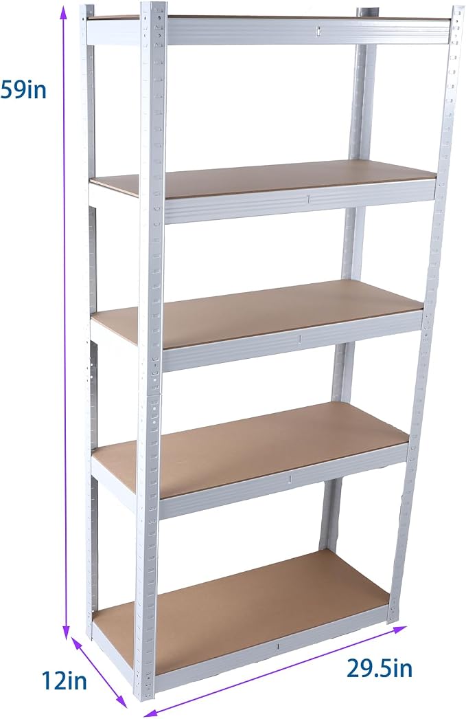 Weallux 5-Tier Metal Storage Shelf, 29.5 x 12 x 59 Inches, Adjustable Heavy - Image 2