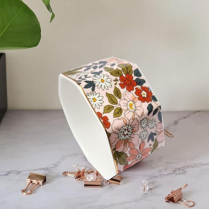 Ceramic Paper Clip Holder Gold Line Paper Clip Dispenser Organizer - Image 6
