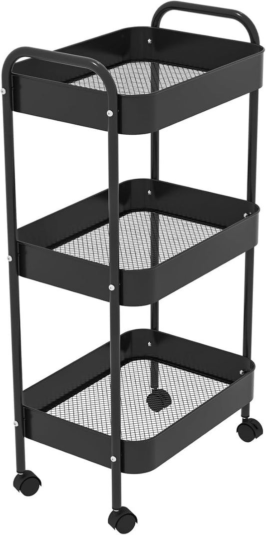 3-Tier Metal Utility Rolling Cart, Living Room, Movable Storage Organizer by Unknown